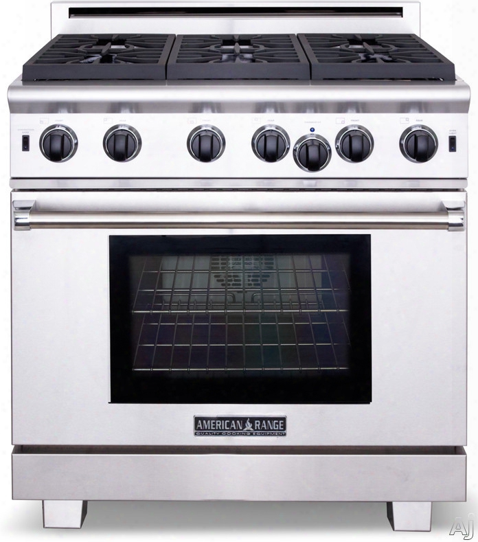 American Range Performer Series Arrob436gr 36 Inch Pro-style Gas Range With 4 Open Burners, 5.3 Cu. Ft. Innovection Oven, Manual Clean, Infrared Broiler, 11 Inch Grill And Island Trim Included