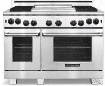 American Range Performer Series Arrob448gdgr 48 Inch Pro-style Gas Range With 4 Open Burners, 4.3 C U. Ft. Manual Clean Large Oven, Innovection Convection, Infrared Broiler, 11 Inch Griddle And 11 Inch Char-grill