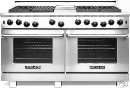 American Range Performer Series Arrob660gdgr 60 Inch Pro-style Gas Range With 6 Open Burners, 4.3 Cu. Ft. Manual Clean Ovens, Innovection Convection, 1,800-f Infrared Broiler, 11 Inch Griddle And 11 Inch Char-grill