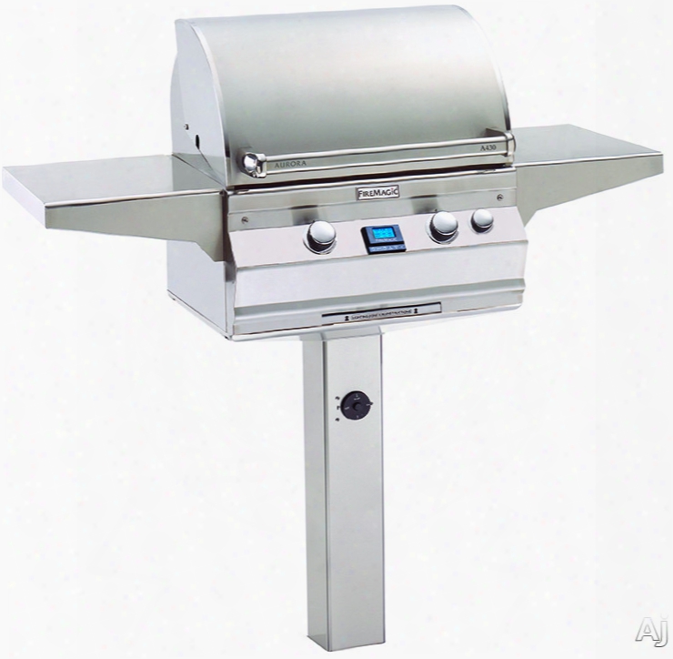 Fire Magic Aurora Collection A430s6e1ng6 24 Inch Freestanding Gas Grill With 432 Sq. Ib. Cooking Surface, 50,000 Btu, 13,000 Btu Backburner, Interior Halogen Lights And Hot Surface Ignition: Natural Gas, Ground Post With Rotisserie