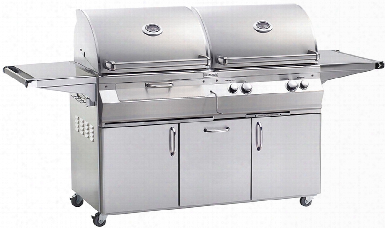 Fire Magic Aurora Collection A830s6e1n61cb 80 Inch Freestanding Gas And Charcoal Grills With 828 Sq. In. Combined Cooking Area, 50,000 Btu Gas Grill, 26,000 Btu Charcoal Grill, 13,000 Backburner And Interior Halogen Lighting: Natural Gas