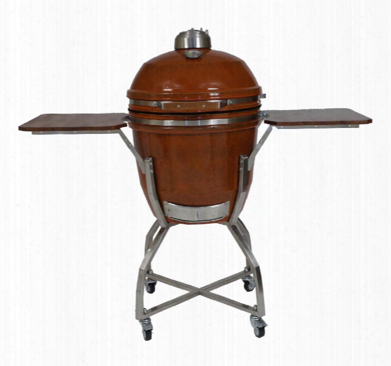 Hanover Han191kmdcs-rt 19 In. Kamado Style Ceramic Grill With Cart And Shelves- Rusted