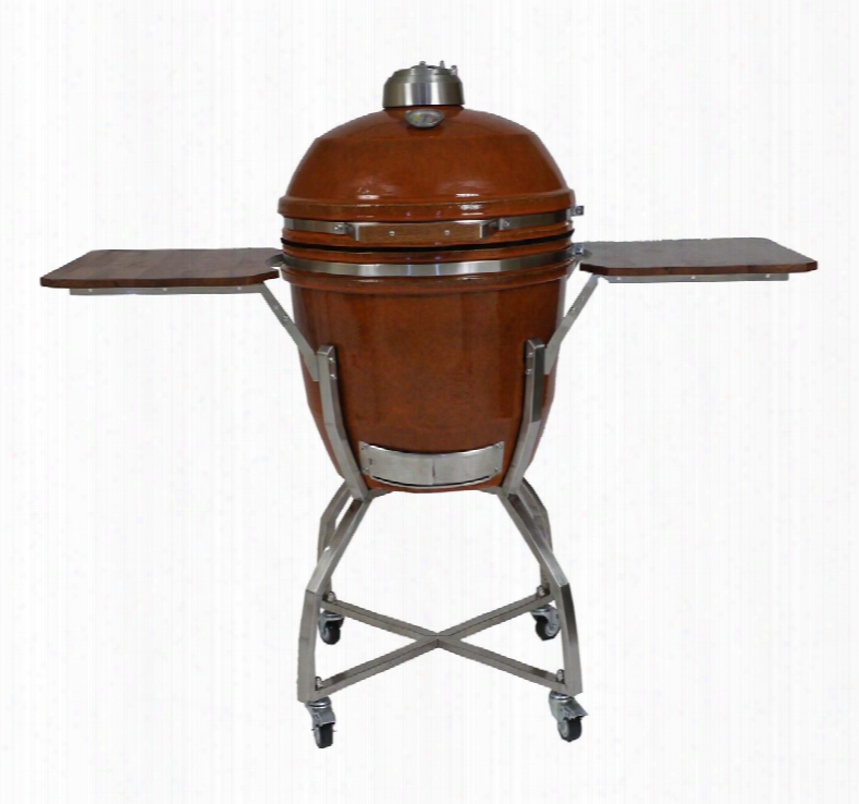 Hanover Han191kmdcsc-rt 19 In. Kamado Style Ceramic Grill With Cart, Shelves And Grill Cover- Rusted