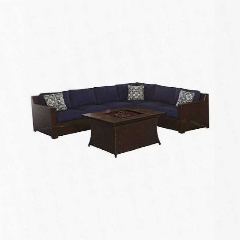 Hanover Outdoor Metro6pcfp-nvy-a Metropolitan 6-piece Fire Pit Lounge Set In Navy Blue