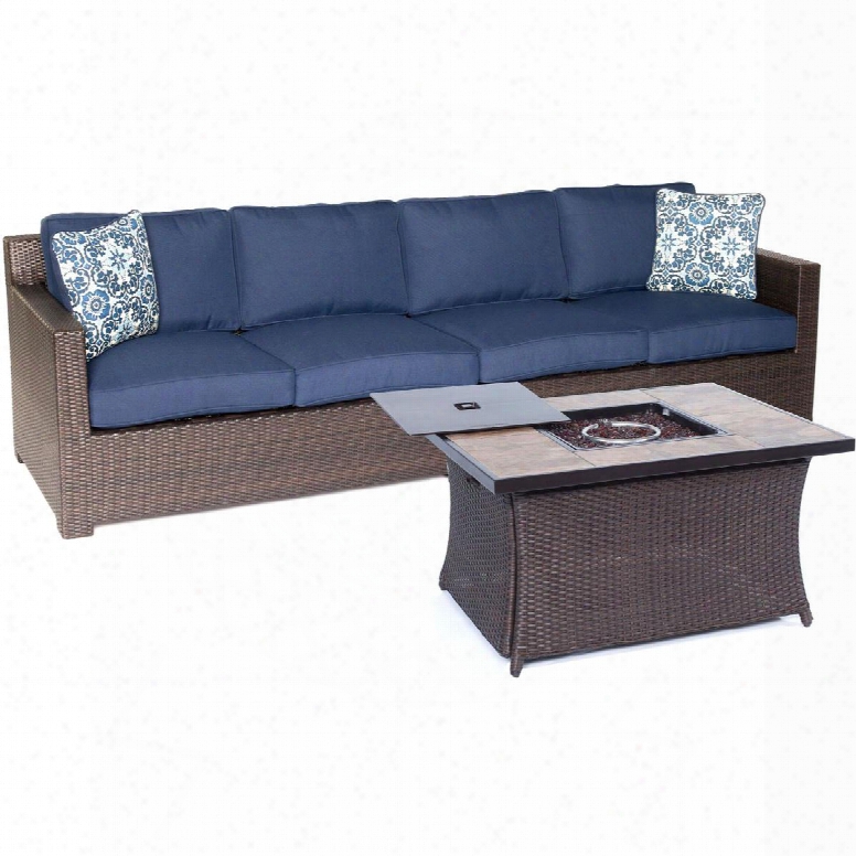 Hanover Outdoor Metro6pcfp-nvy-b Metropolitan 6-piece Fire Pit Lounge Set In Navy Blue