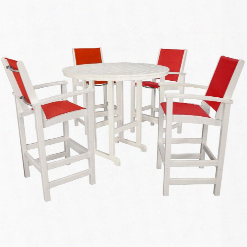 Hanover Outdoor Nassau5pc-sa Nassau 5-piece High Dining Set In Salsa Red