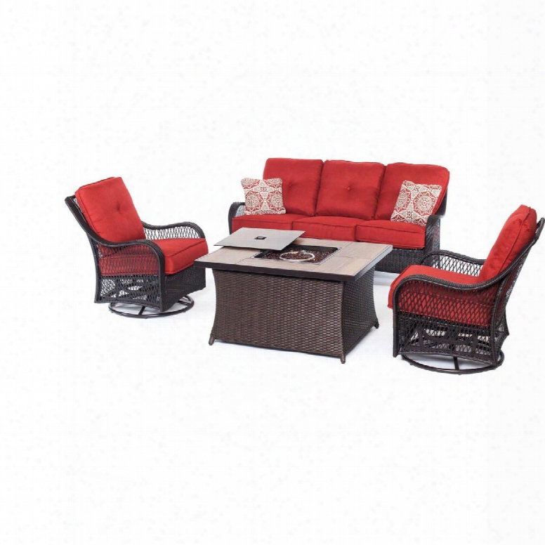 Hanover Outdoor Orleans4pcfp-bry-a Orleans 4-piece Woven Lounge Set With Fire Pit Table In Autumn Be