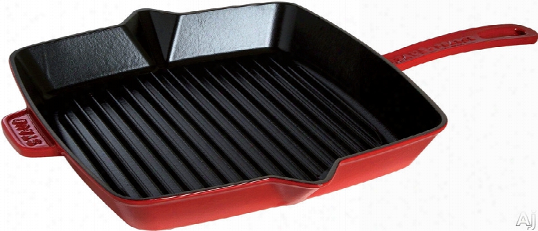 Staub 1202806 12 Inch Cast Iron Square Grill Pan With Pour Spout, Induction Suitable, Oven Safe, Made In France, Dishwasher Safe And Ridged Surface: Cherry