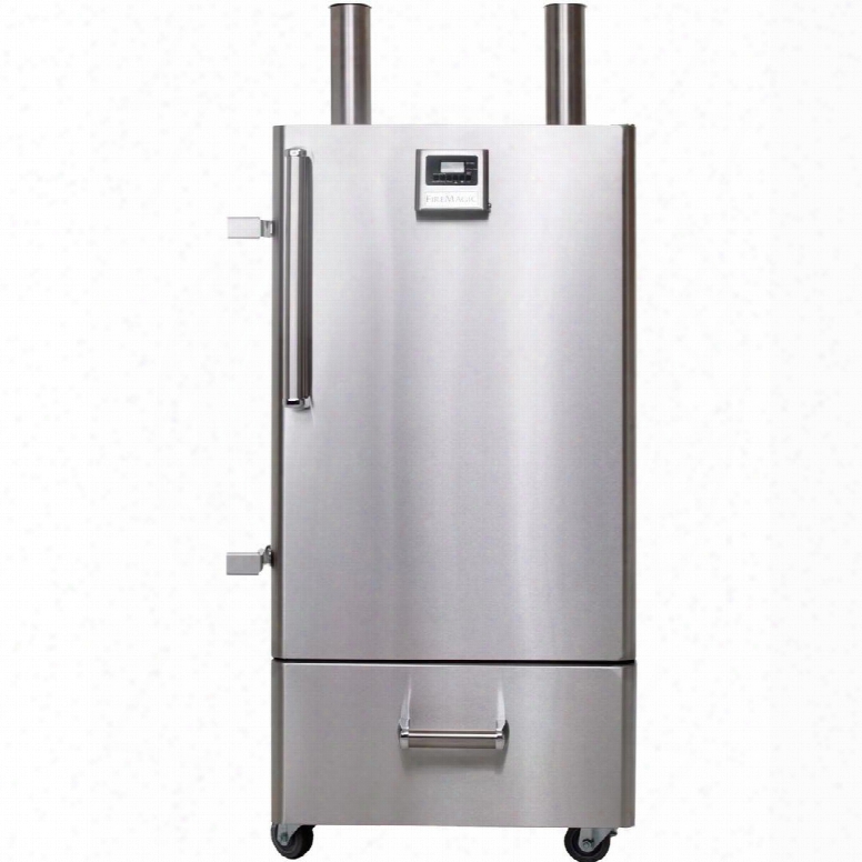 24s-smb Stainless Steel Commercial Quality Meat Smoker On Base With Multiple Air And Smoke Vents And 5 Spacious Racks. Includes A Digital Thermometer And Meat