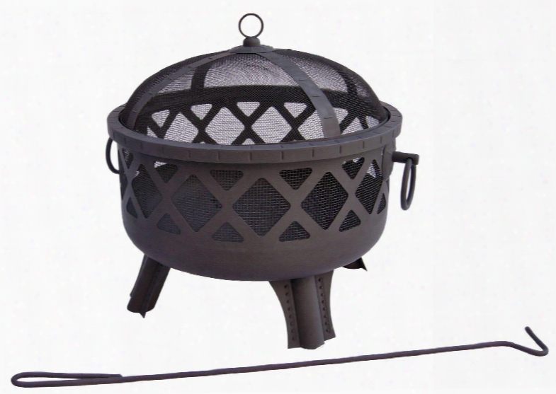 26384 Garden Lights Sarasota Fire Pit With Diamond Pattern Deep Bowl Decorative Trim Spark Screen And Steel Construction In Black