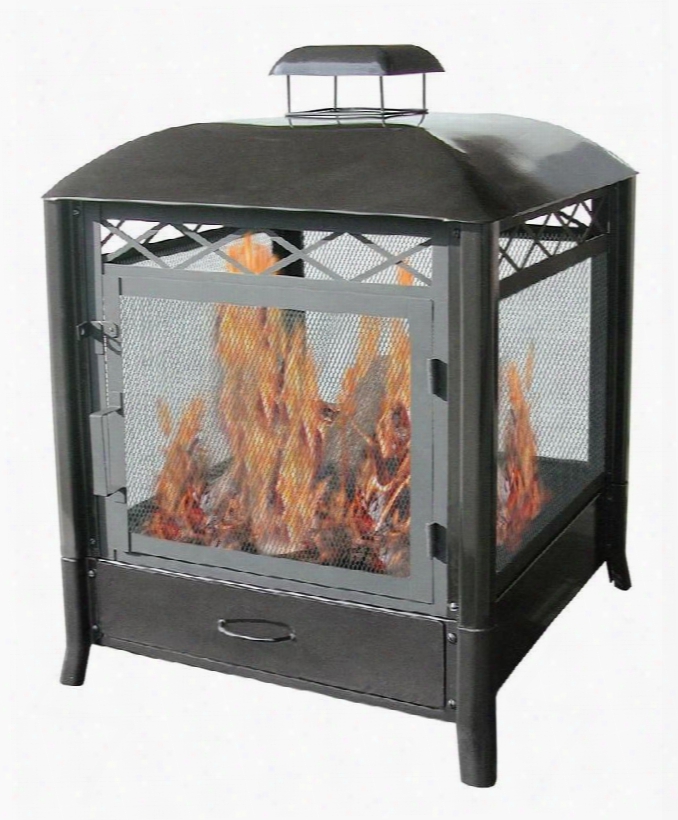 28107 The Apen 25" Outdoor Fireplace With Hinged Door Removable Ash Drawer Tubular Legs And Steel Construction In Black