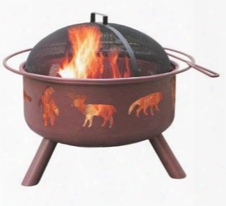 28337 Big Sky Firepits With Wildlife Pattern 12.5" Deep Firebowl Cooking Grate Spark Screen And Steel Construction In Georgia Clay