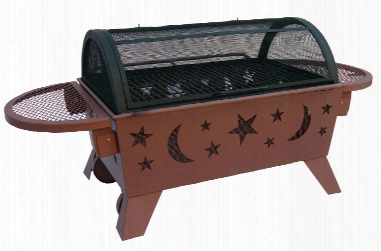 28740 Northern Lights Xt Fire Pit With 360 Degree View 2 Side Shelves Wheels Cooking Grate Stars/moon Pattern And Steel Construction In Georgia Clay