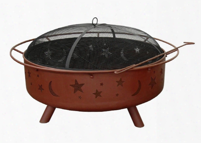 28905 Super Sky Fire Pit With 360 Degree View 36.5" Fire Bowl Spark Screen Stars/moons Pattern And Steel Construction In Georgia Clay