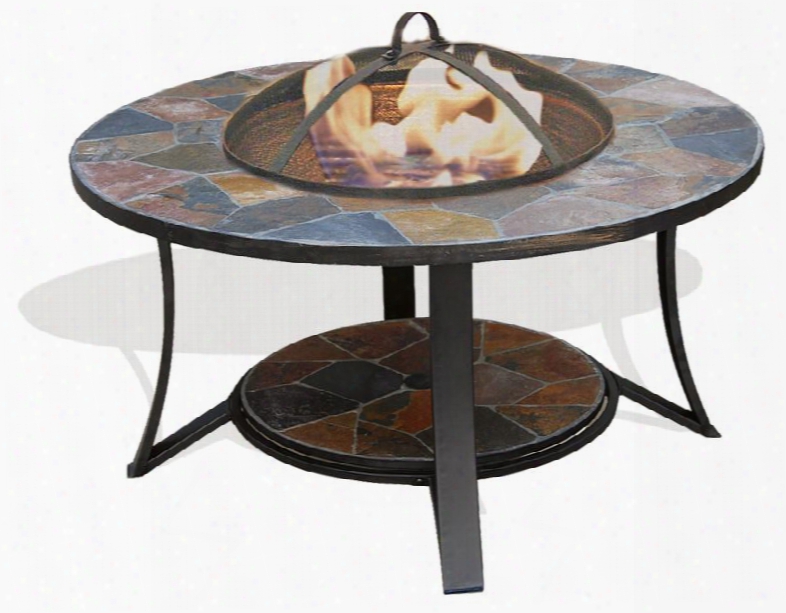 Arizona Sands Dm-643610n-ic Ii 36" Fire Pit Table With Spark Guard Screen Natural Slate Top And Cast Ironf Ire