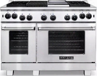 Arr-484gdgr-l 48" Heritage Series Liquid Propane Range With 4.4 Cu. Ft. 30" Oven Capacity 2.4 Cu. Ft. 18" Oven Capacity Char-grill Griddle 4 Sealed Burners