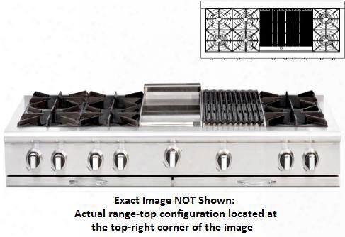 Culinarian Series Cgrt604bb2-l 60" Restaurant Style Liquid Propane Range Top With 6 Burners And 24" Hybrid Radiant Bbq Grill In Stainless