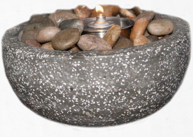 Dm-008-fb Rock Stone Fire Pot In Dark Grey With White