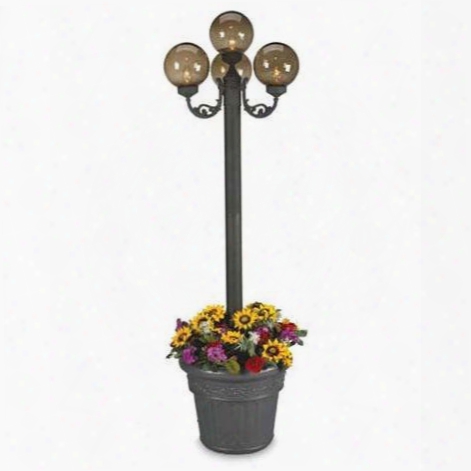 European 00490 80&qout; Park Style Four Bronze Globe Plug-in Outdoor Lanntern With Planter Powder Coated Aluminum Construction Acrylic Break Resistant Globes Two