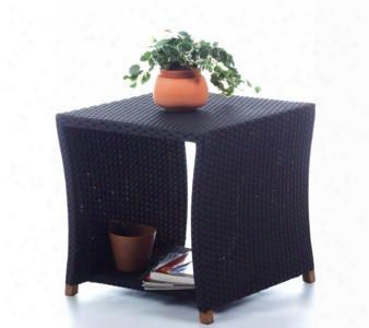 Pr20 20" Rattan Side Table With Solid Teak Legs Heavy-gauge Aluminum Tube Frame And Uv Inhibitors In