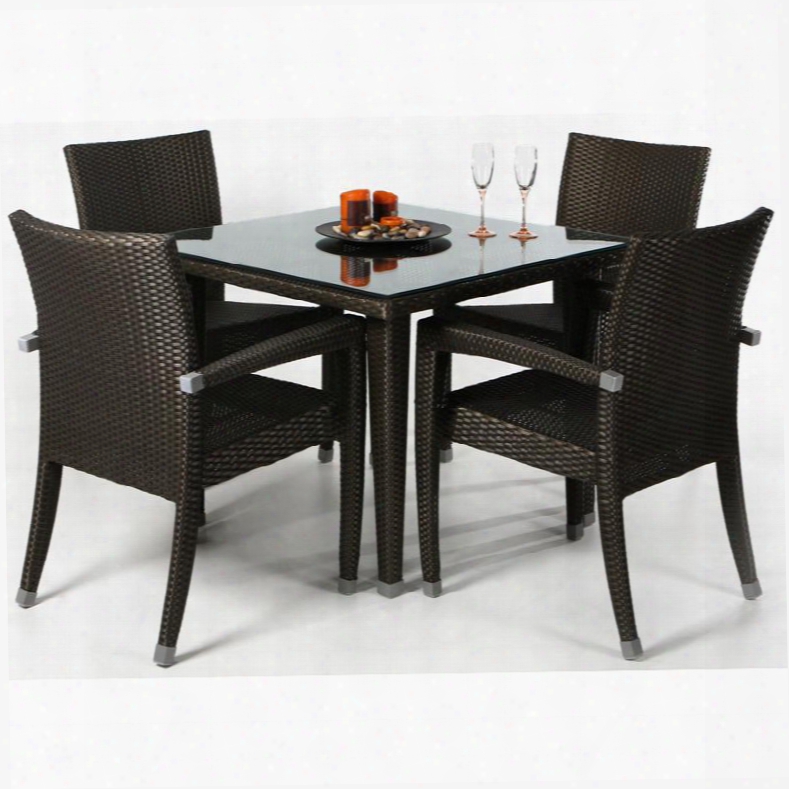 Pr35-5 5-piece Patio Set With Rattan Dining Table And 4 Rattan Arm