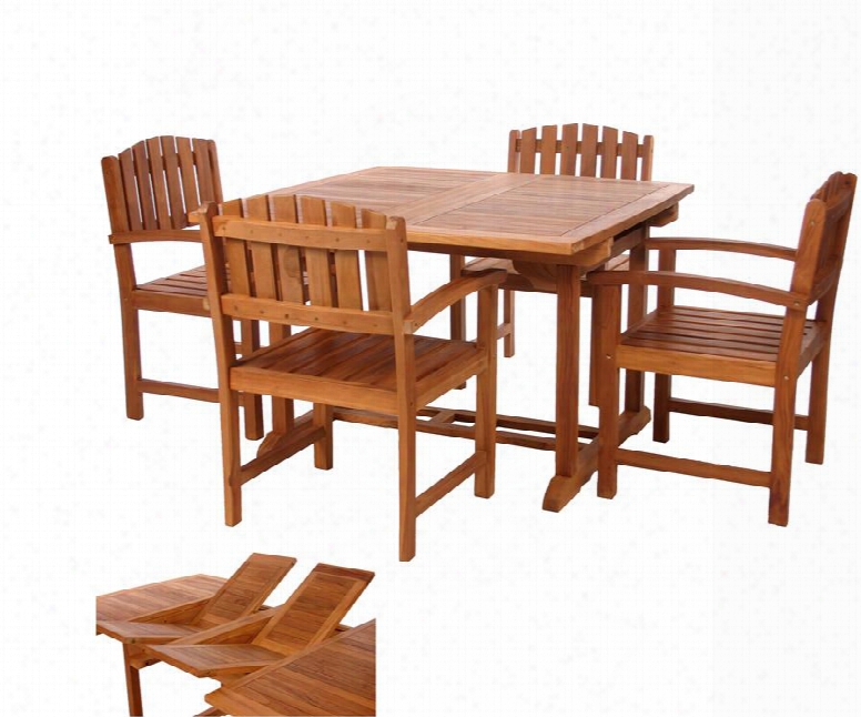 Td72-20 5-piece Patio Set With Butterfly Extension Table And Four Tea K Dining Chairs In Light Teak