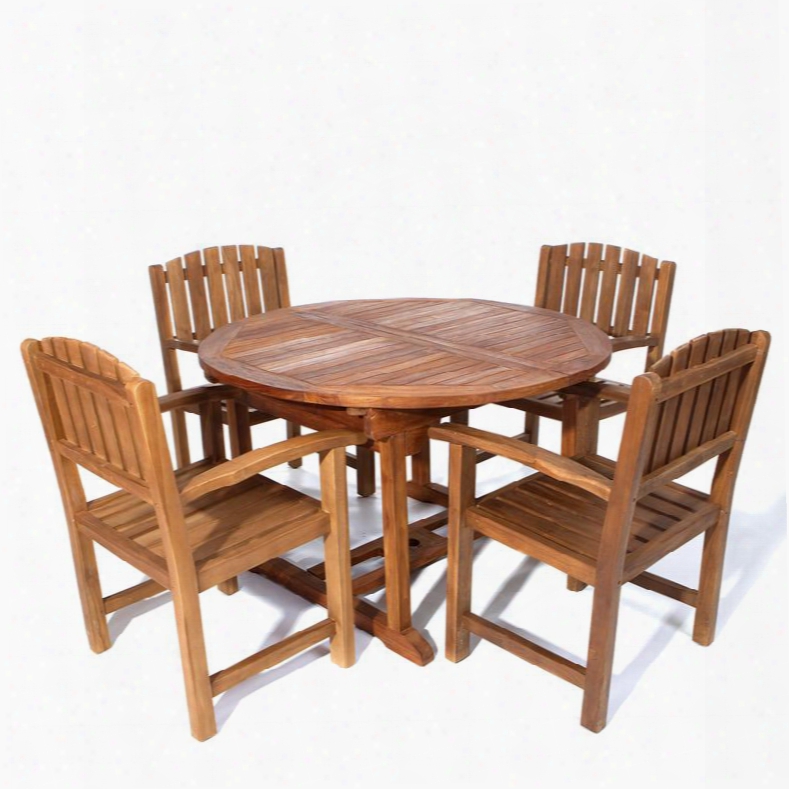 Te70-20 5-piece Patio Set With Oval Extension Table And Four Teak Dining Chairs In Light Teak