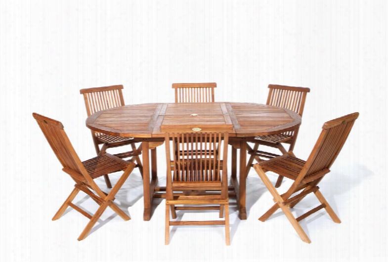 Te70-22 7-piece Patio Set With Oval Extension Table And Six Teak Foldig Chairs In Light Teak