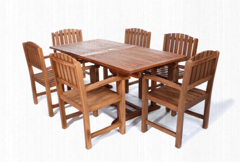 Te90-20 7-piece Patio Set With Rectangle Extension Table And Six Teak Dining Chairs In Light Teak