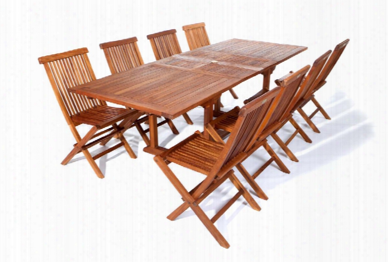 Te90-22 9-piece Patio Set With Rectangle Extension Table And Eight Teak Folding Chair In Light Teak