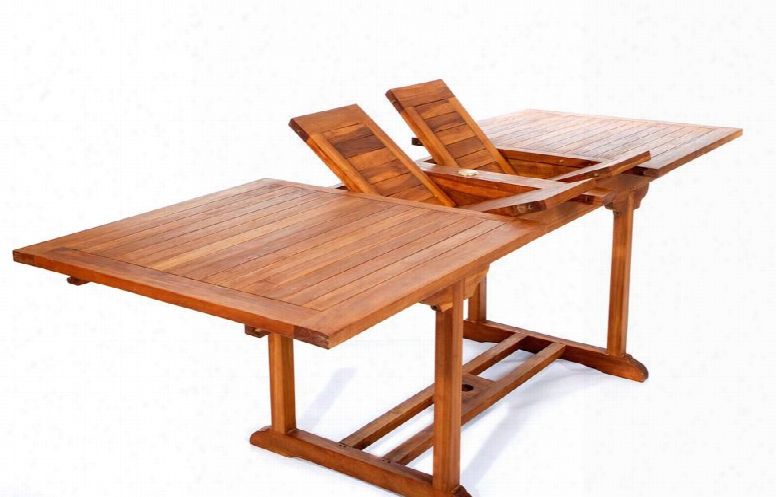 Te90 72" - 95" Rectangle Extension Table With Dual Butterfly Leaf Umbrella Hole And Java Indonesian Teak In Light Teak