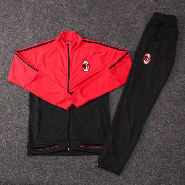 17 18 Ac Milan Soccer Jacket Suits Thai Quality Full Sleeve Football Tracksuits Outdoor Training Suits Adult&#039;s Sports Training Sets Trousers