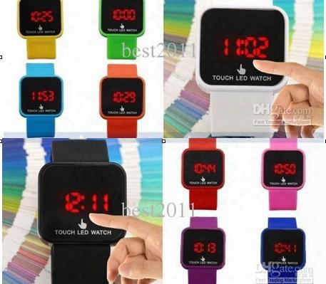 2014 Fashion Touch Screen Mirror Led Date Silicone Men Lady Outdoor Sport Watch Candy Color Men Women Led Watches 50pcs Dhl Free