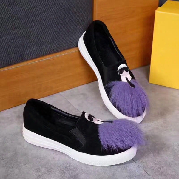 2017fendi New Style Female Shoes Cartoon Character And Purple Plush Decoration Footwear Flat And Comfortable Outdoor Shoes