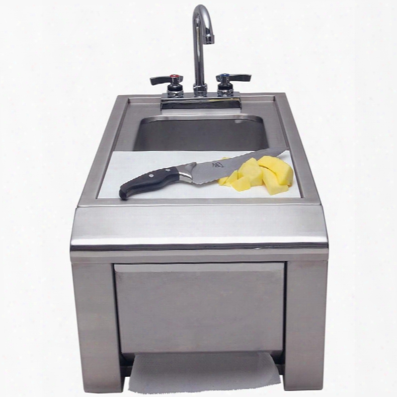 Ask-t 14" Preparation And Hand Wash Sink With Towel Dispenser Sink With Removable Cutting Board And Stainless Steel Construction In Stainless