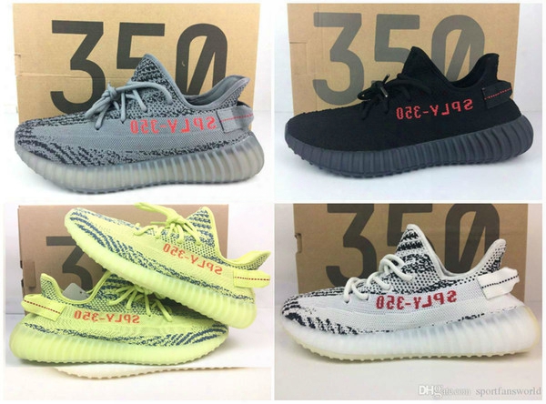 Big Size Us5-us13 V2 350 Boost 2017 Yebra Yellow Zebra Semi Frozen With Box Receipt Keychain Mix Blue Tint Violet Purple Running Shoes