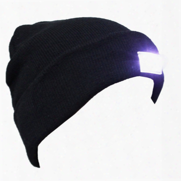 Free Dhl Black Beanie Led Gloing Knitted Caps With 5 Led Flash Light Novelty Led Hat For Hunting Camping Grilling Jogging Walking