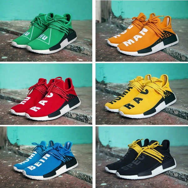 Free Shipping Human Race Nmd Factory Real Boost Yellow Red Black Orange Nmd Men Pharrell Williams X Human Race Nmd Running Shoes Sneakers