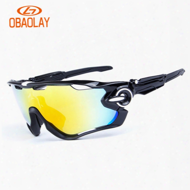 Polarized Cycling Sunglasses Sport Cycling Glasses Mountain Bike Fishing Running Interchangeable 3 Lens Jawbreaker Sunglasses, Black Frames