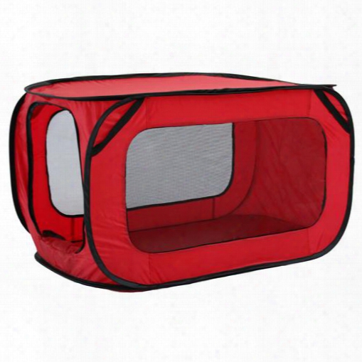 Rectangular Elongated Mesh Canvas Collapsible Outdoor Tent W/ Bottle Holder, Red, One Size