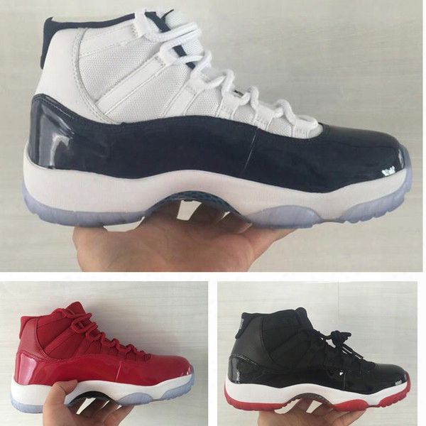 Retro 11 High Top Mens Basketball Shoes Midnight Navy Gym Red Paten Leather + Nylon Air 11s Women Outdoor Athletic Basket Boots Size 36-47