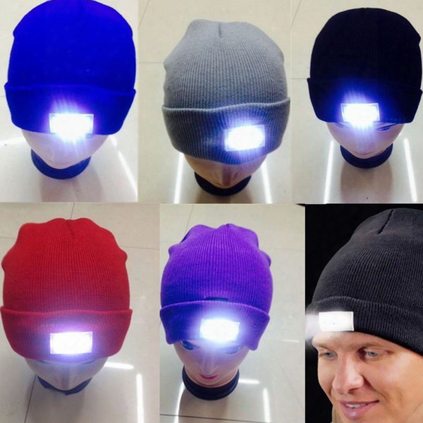 Wholesale Led Glowing Winter Beanies With 5 Led Flash Light Novelty Led Hat For Hu Nting Camping Grilling 12 Colors Mix Accept Send By Dhl