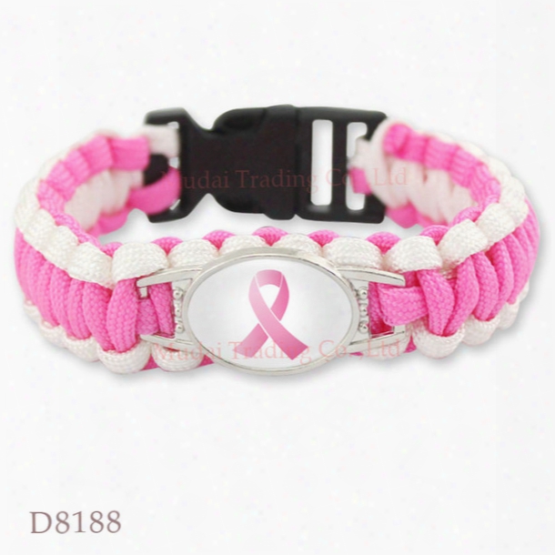 (10 Pcs/lot)pink Breast Cancer Fighter Hope Ribbon Awareness Paracord Bracelets Blue Yellow Black Outdoor Camping