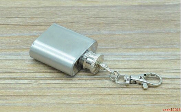 1000pcs 1oz Stainless Steel Mini Hip Flask With Keychain Portable Party Outdoor Wine Bottle With Key Chains