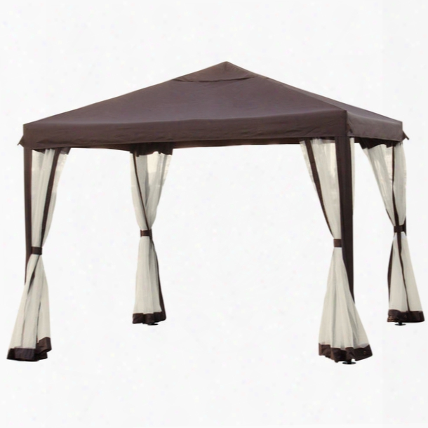 10&#039; X 10&#039; Patio Garden Canopy Gazebo W/ Fully Enclosed Mesh Insect Screen- Brown