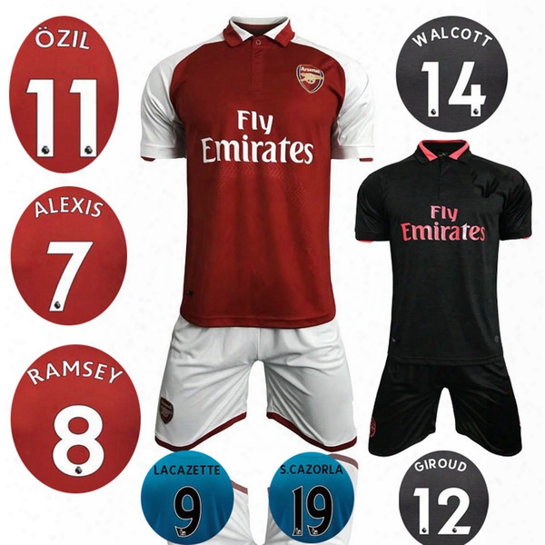 17 18 Ars Home Red Soccer Sets Henry Ozil Thai Quality Footbal1 Kits Men&#039;s Outdoor Short Sleeve Soccer Jerseys And Shorts Sports Uniforms