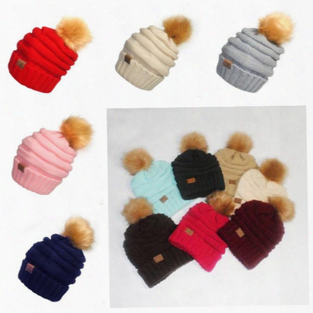 17 Colo Rs Cc Trendy Beanies Warm Knitted Cap Hats Cc Fur Poms Beanie Crochet Christmas Outdoor Caps Cca8209 100pcs