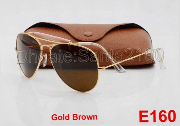 1pcs New Arrival Designer Pilot Sunglasses For Men Women Outdoorsman Sun Glasses Eyewear Gold Brown 62mm Gla Ss Lenses With Better Brown Case