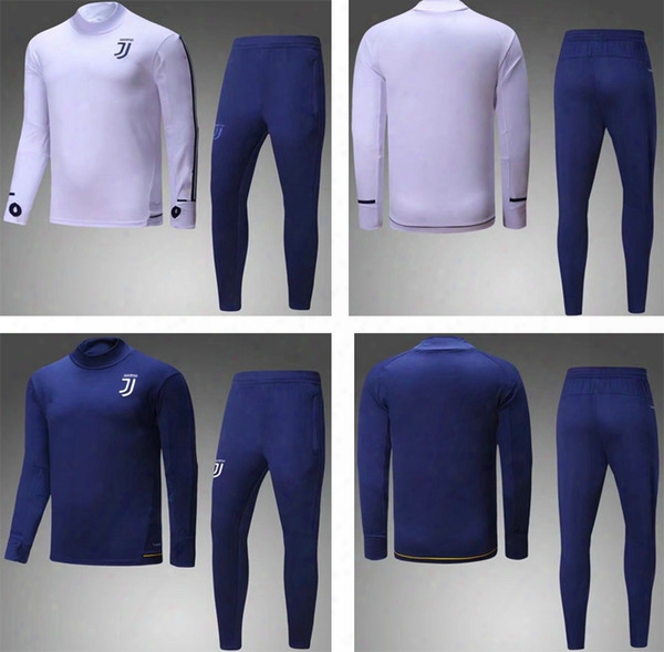 2017 2018 Juuventus White Soccer Tracksuits Deep Blue Football Suits Men&#039;s Full Sleeve Outdoor Training Set Adult&#039;s Sports Sweater And Pants