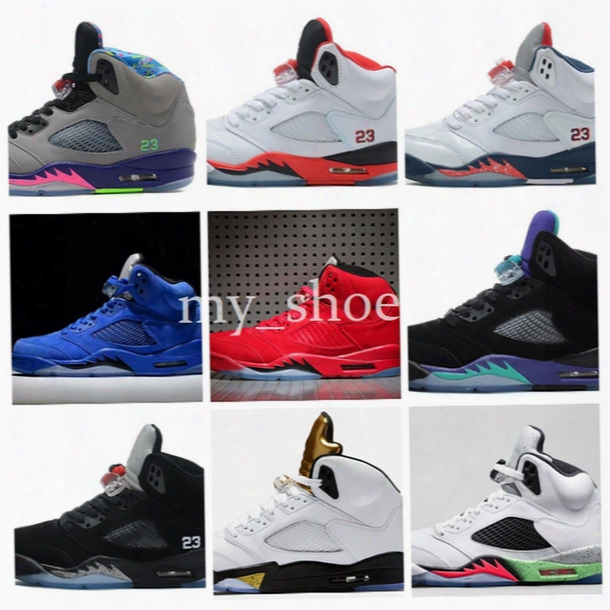 2017 Air Retro 5 V Olympic Og Metallic Gold Tongue Man Basketball Shoes Black Metallic Red Blue Suede Fire Red Sport Sneakers